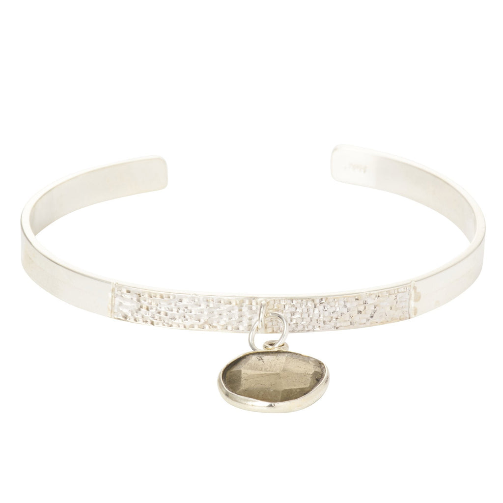 Textured Bangle with Large Gemstone