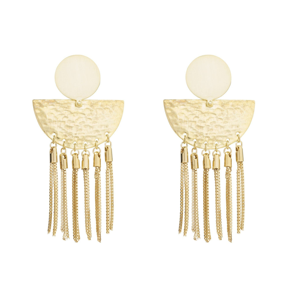 Riveted Sunrise Studs with Box Chain Tassels