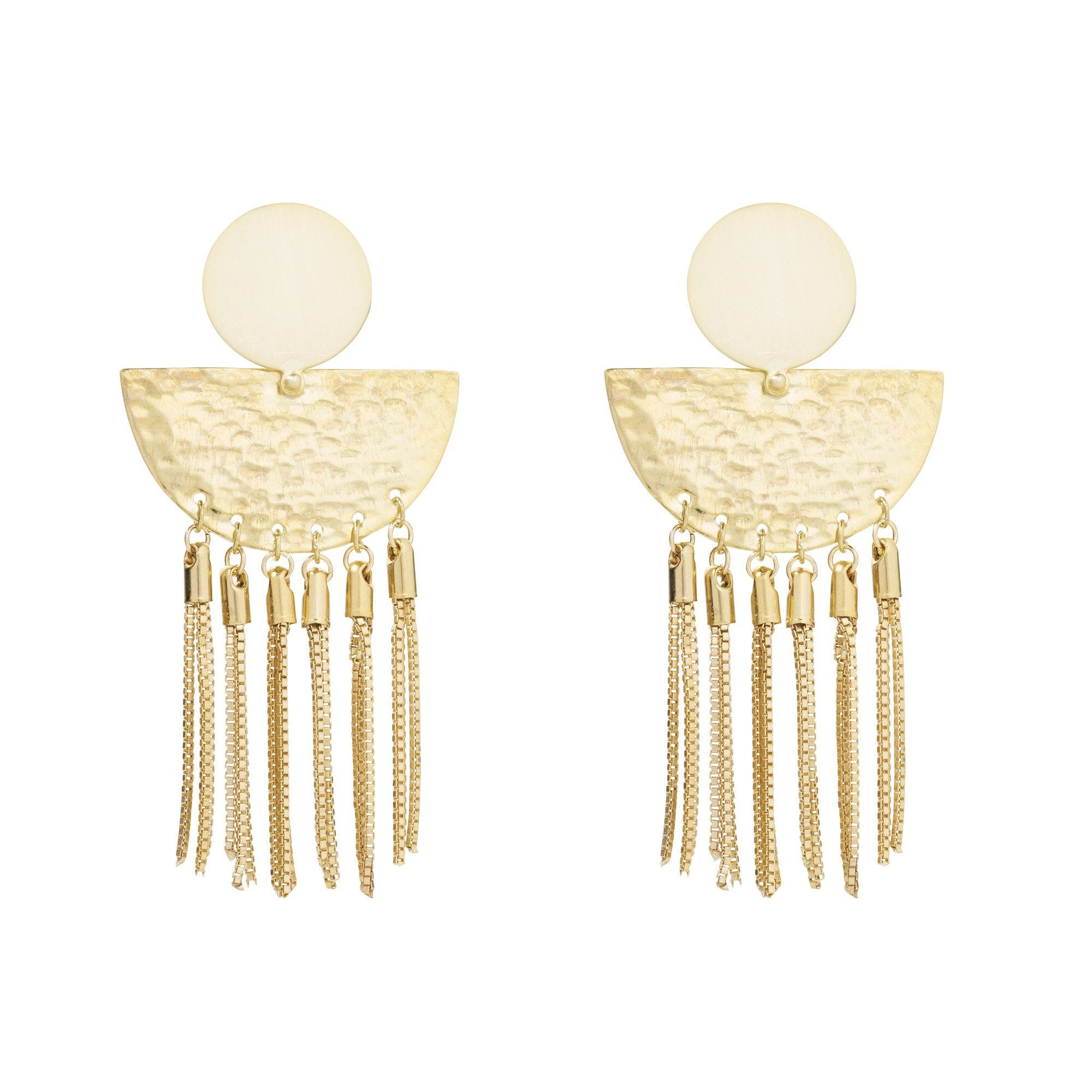 Riveted Sunrise Studs with Box Chain Tassels