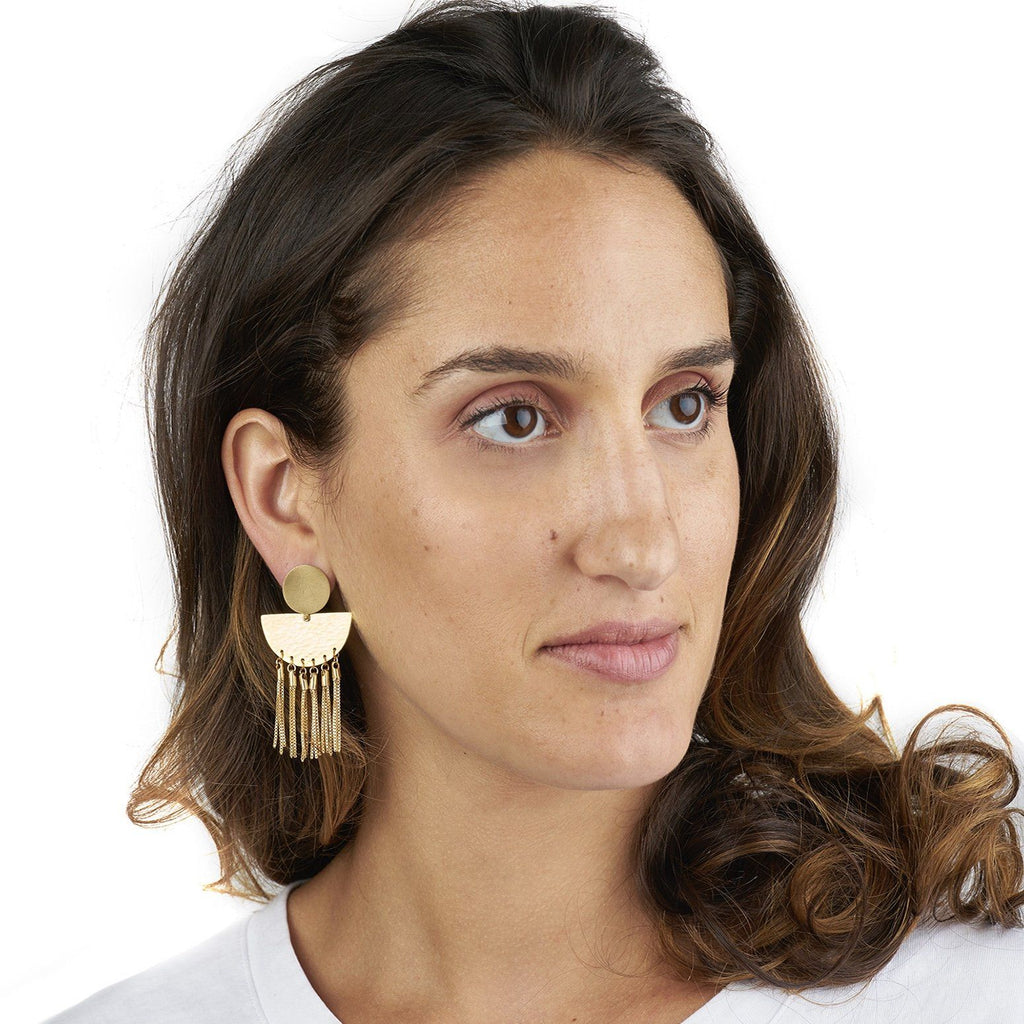 Riveted Sunrise Studs with Box Chain Tassels
