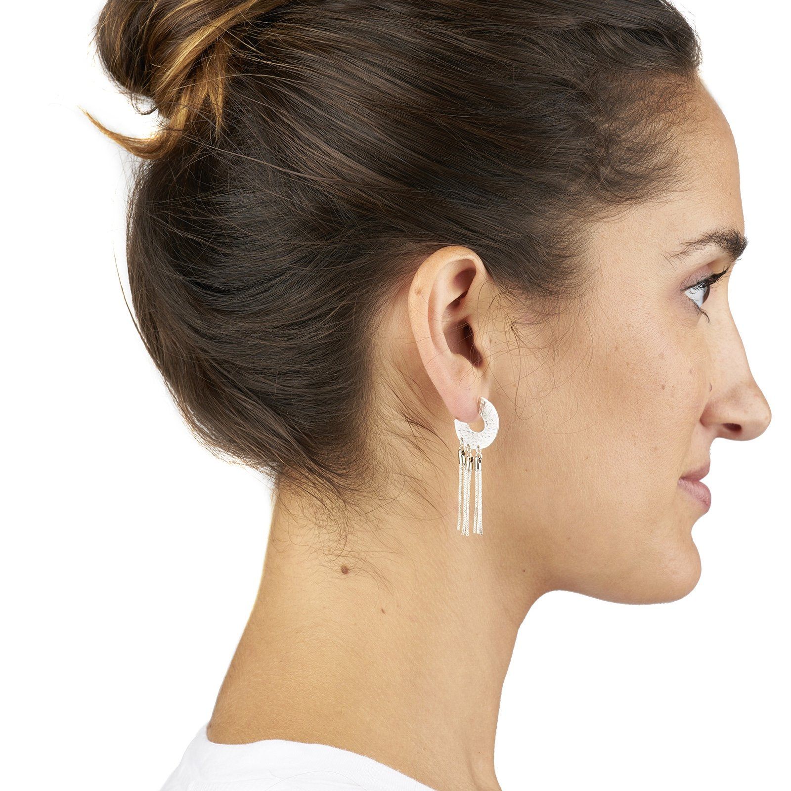 Small Horseshoe Hoops with Box Chain Tassels