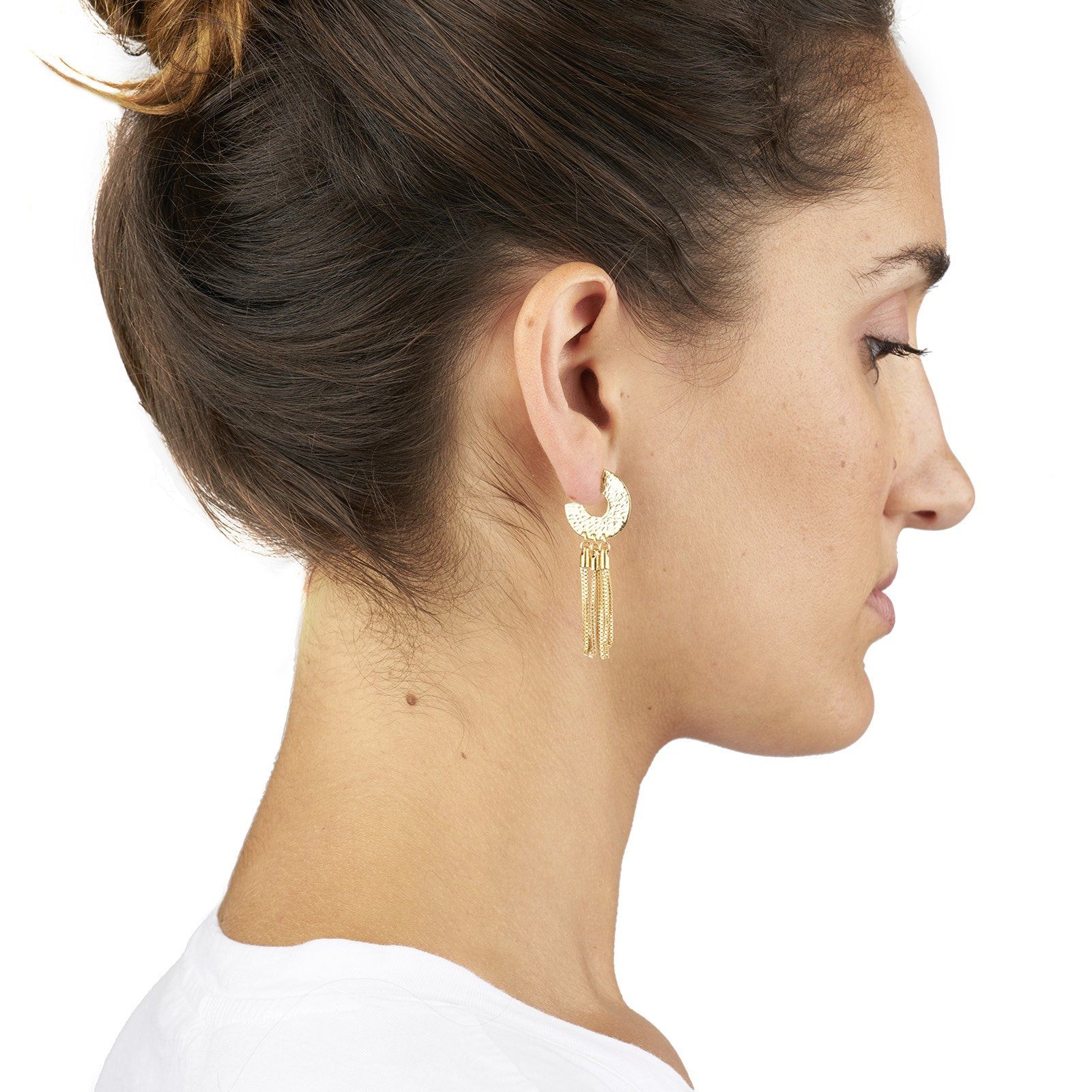 Small Horseshoe Hoops with Box Chain Tassels